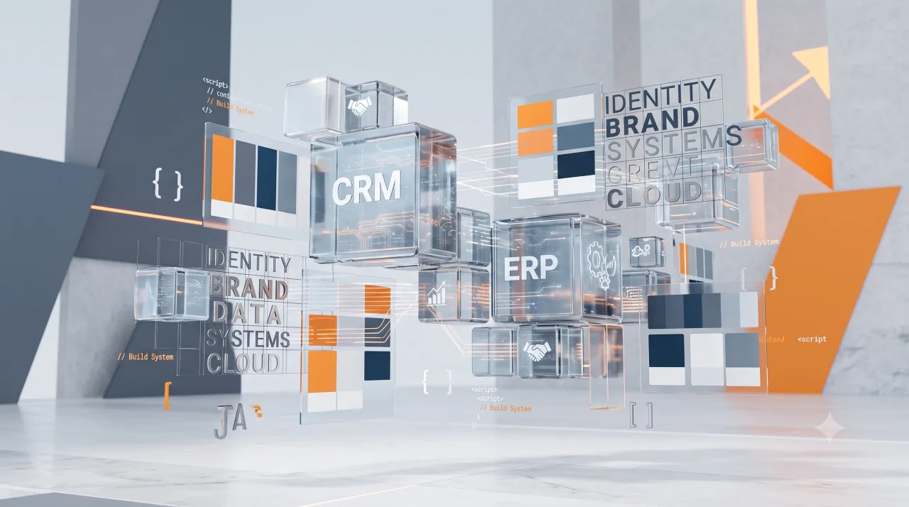 Brand identity system showing logo marks, colour palette and design tokens