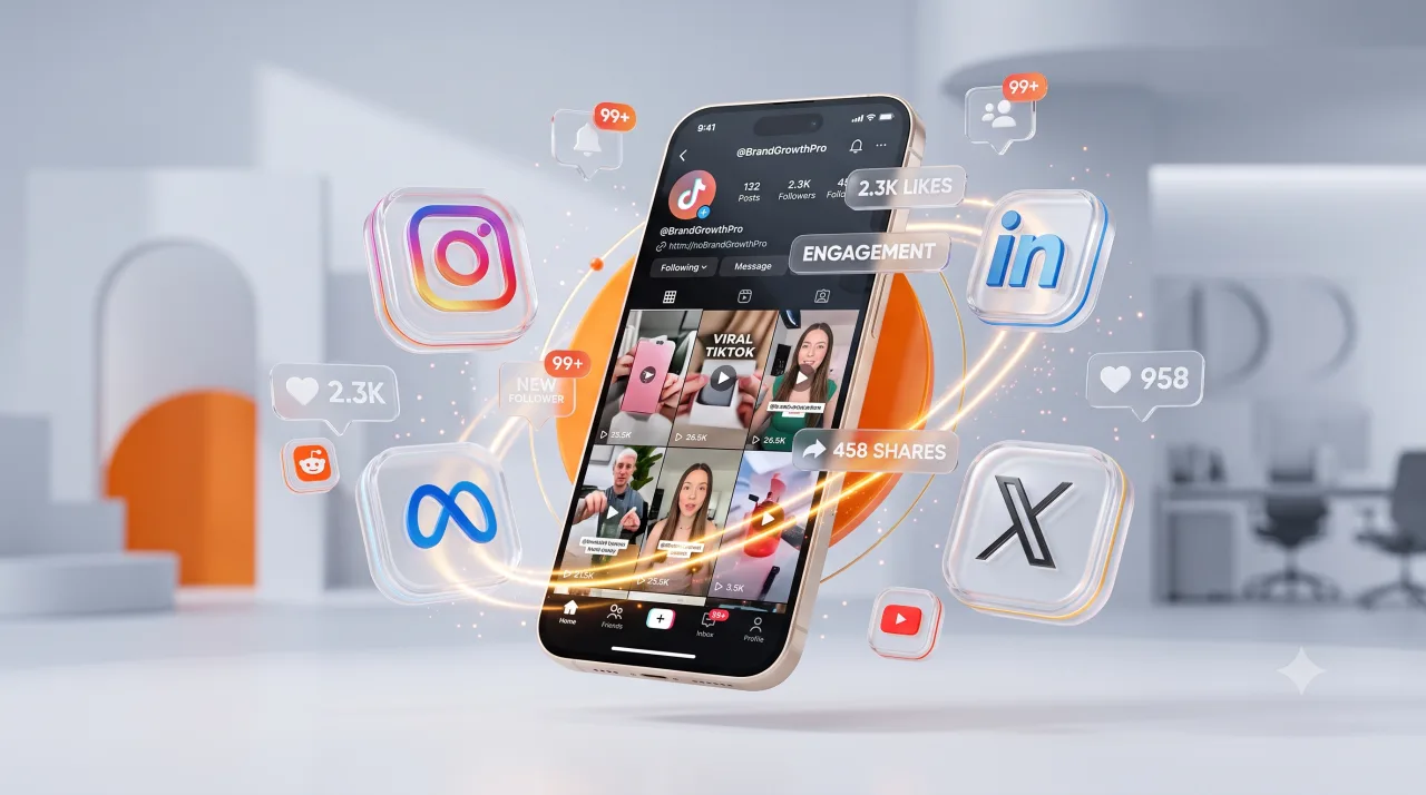 Social media engagement across Instagram, TikTok and LinkedIn on a phone screen